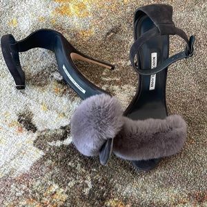 Manolo Blahnik rabbit fur heels open toe
